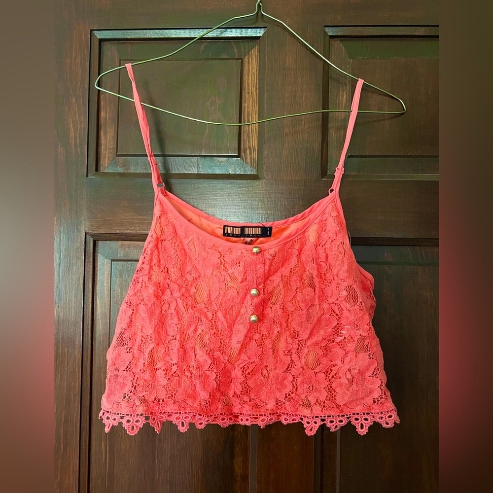 Women’s Neon Peach/Pink Crop Top - Picture 2 of 2